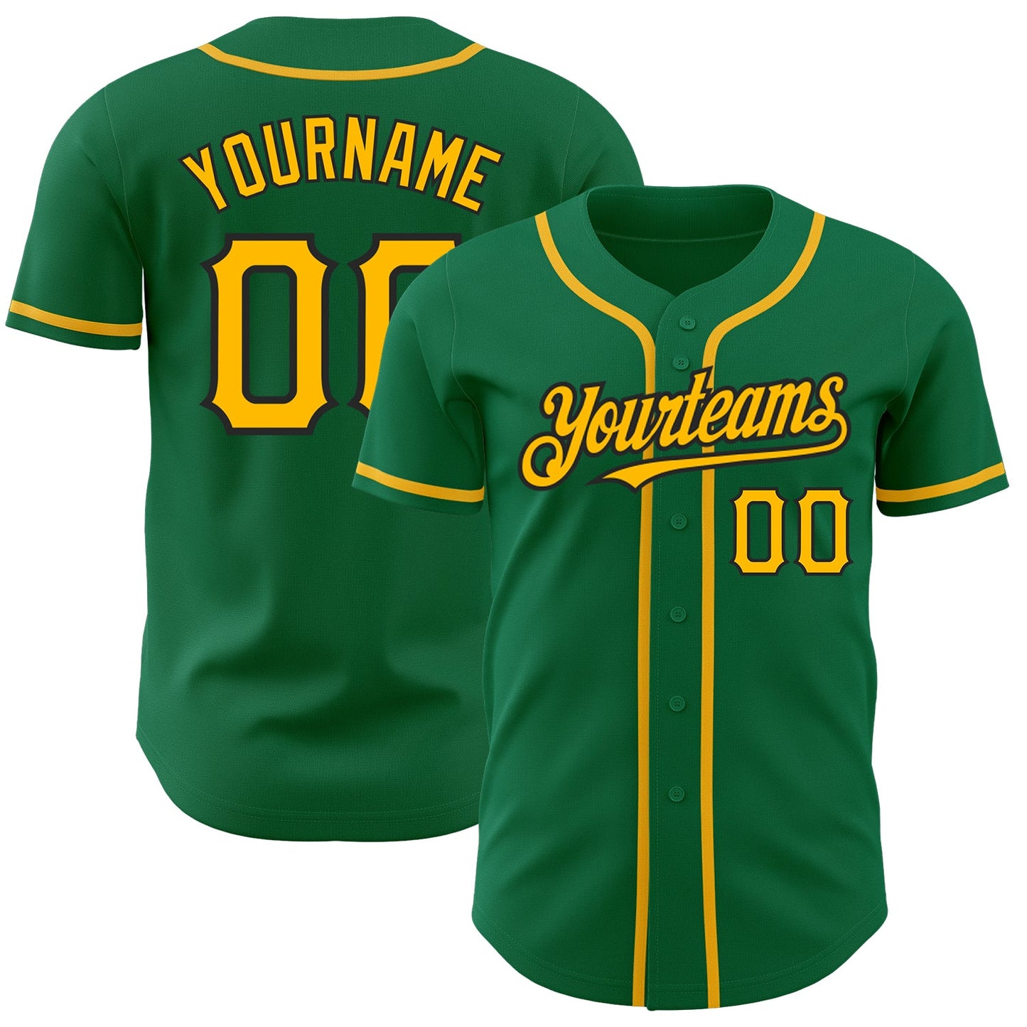 Custom Kelly Green Gold-Black Authentic Baseball Jersey - Main View