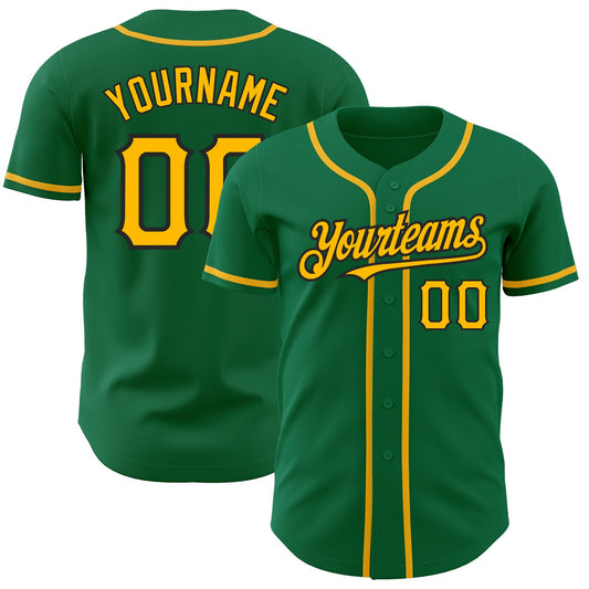 Custom Kelly Green Gold-Black Authentic Baseball Jersey - Main View