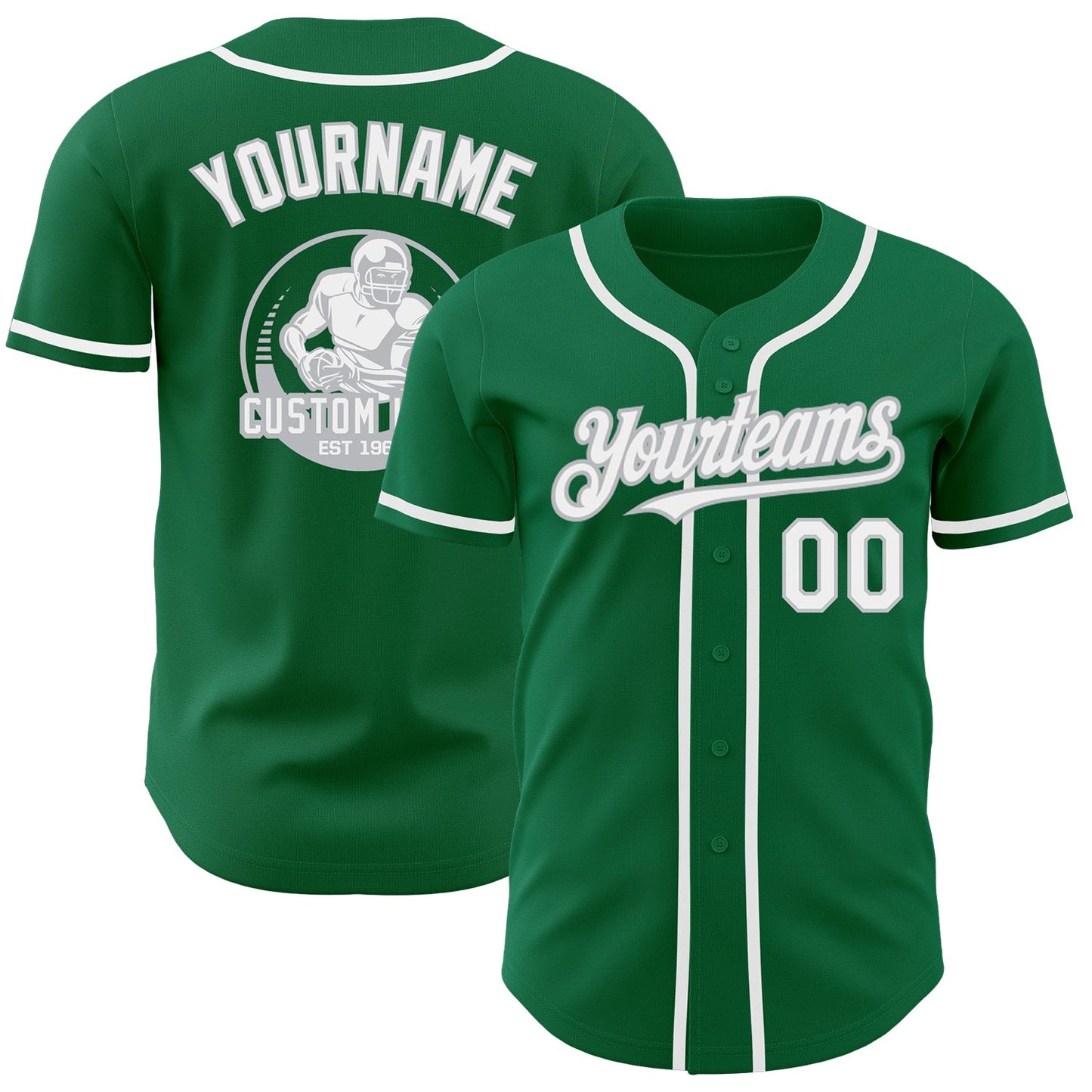 Custom Kelly Green White-Gray Authentic Baseball Jersey - Main View