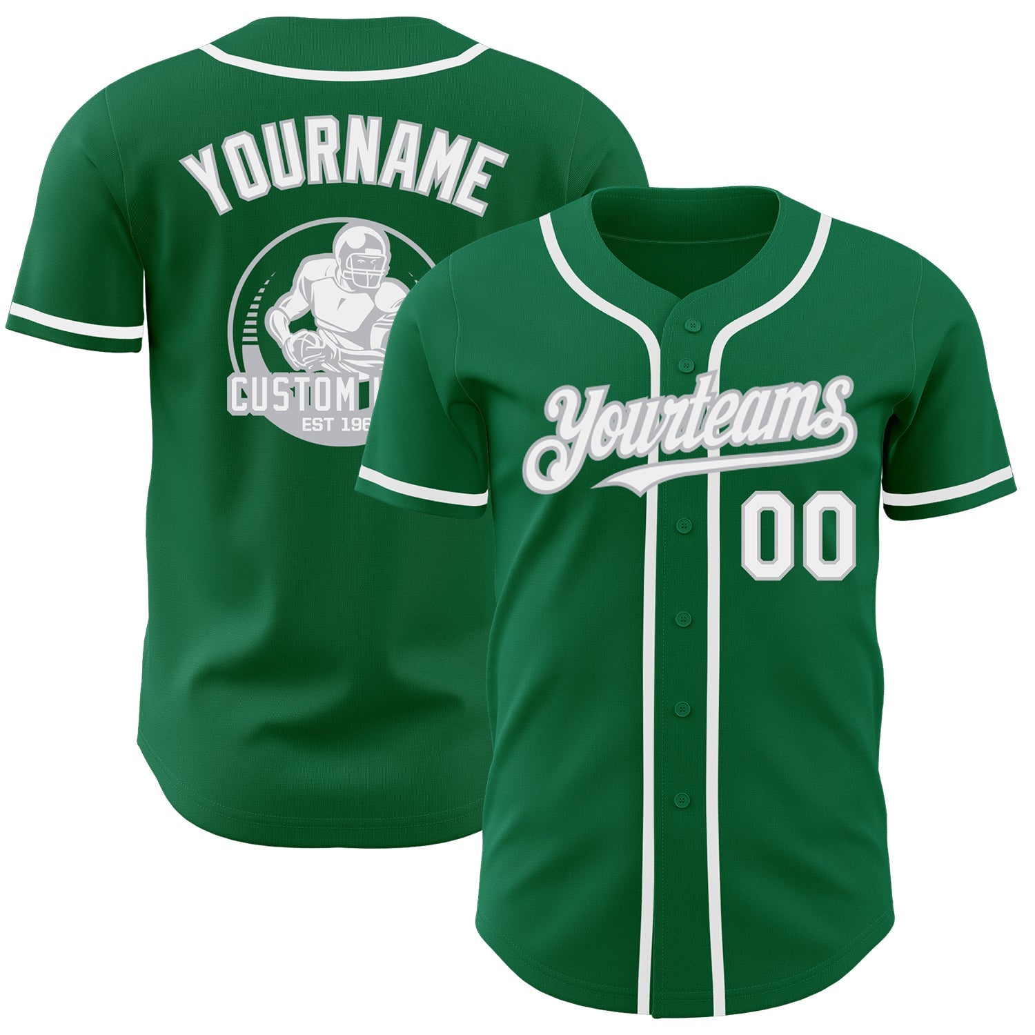 Custom Kelly Green White-Gray Authentic Baseball Jersey - Main View