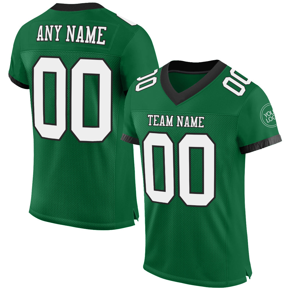 Custom Kelly Green White-Black Mesh Authentic Football Jersey - Main View