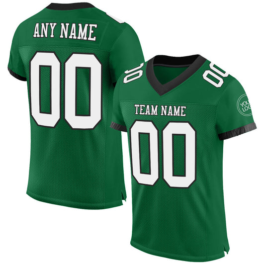 Custom Kelly Green White-Black Mesh Authentic Football Jersey - Main View