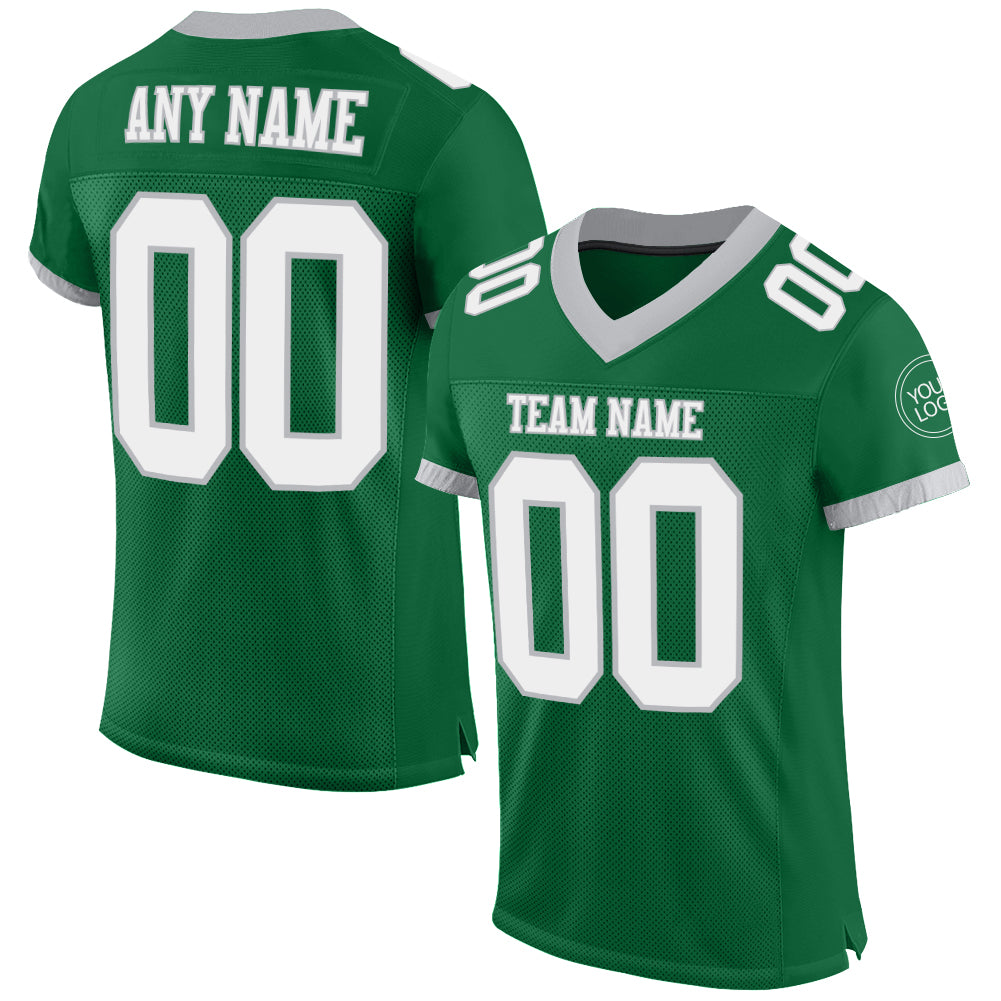 Custom Kelly Green White-Gray Mesh Authentic Football Jersey - Main View