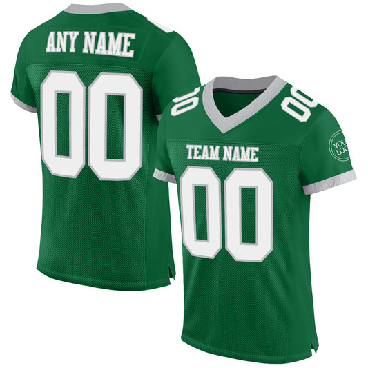 Custom Kelly Green White-Gray Mesh Authentic Football Jersey - Main View