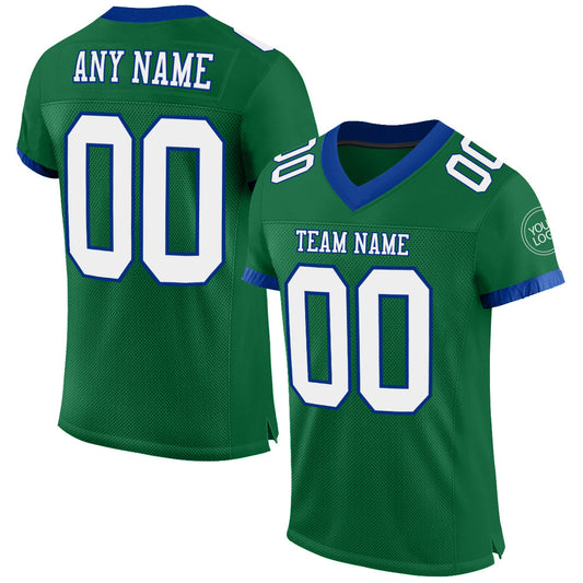 Custom Kelly Green White-Royal Mesh Authentic Football Jersey - Main View