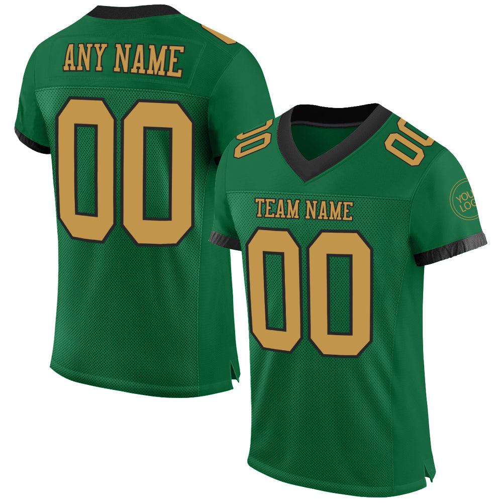 Custom Kelly Green Old Gold-Black Mesh Authentic Football Jersey - Main View