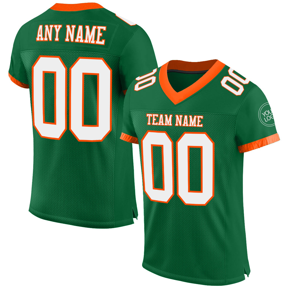 Custom Kelly Green White-Orange Mesh Authentic Football Jersey - Main View