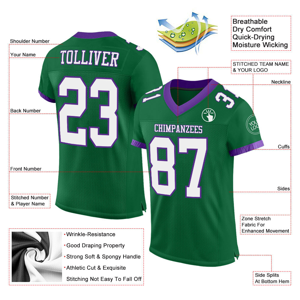 Custom Kelly Green White-Purple Mesh Authentic Football Jersey view 2