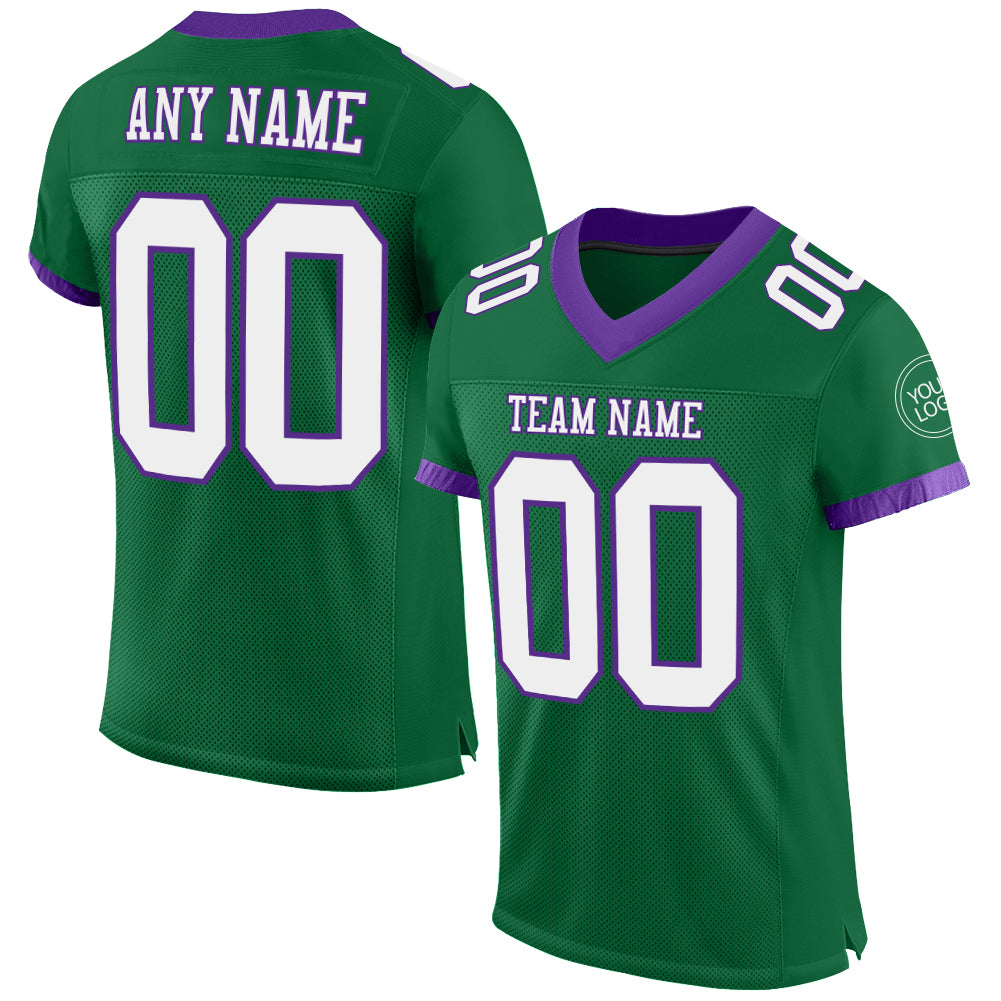 Custom Kelly Green White-Purple Mesh Authentic Football Jersey - Main View