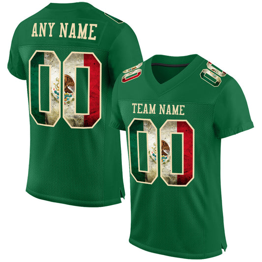 Custom Kelly Green Vintage Mexican Flag-City Cream Mesh Authentic Football Jersey - Main View