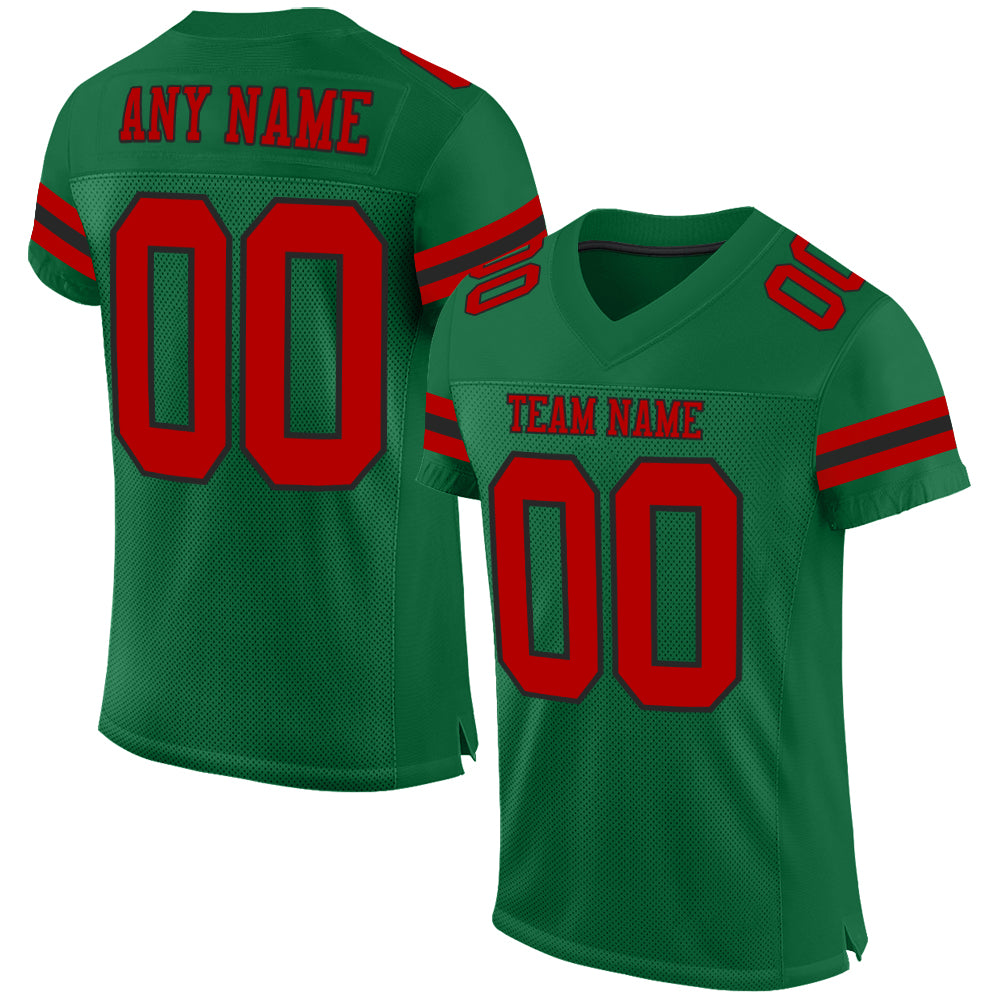 Custom Kelly Green Red-Black Mesh Authentic Football Jersey - Main View