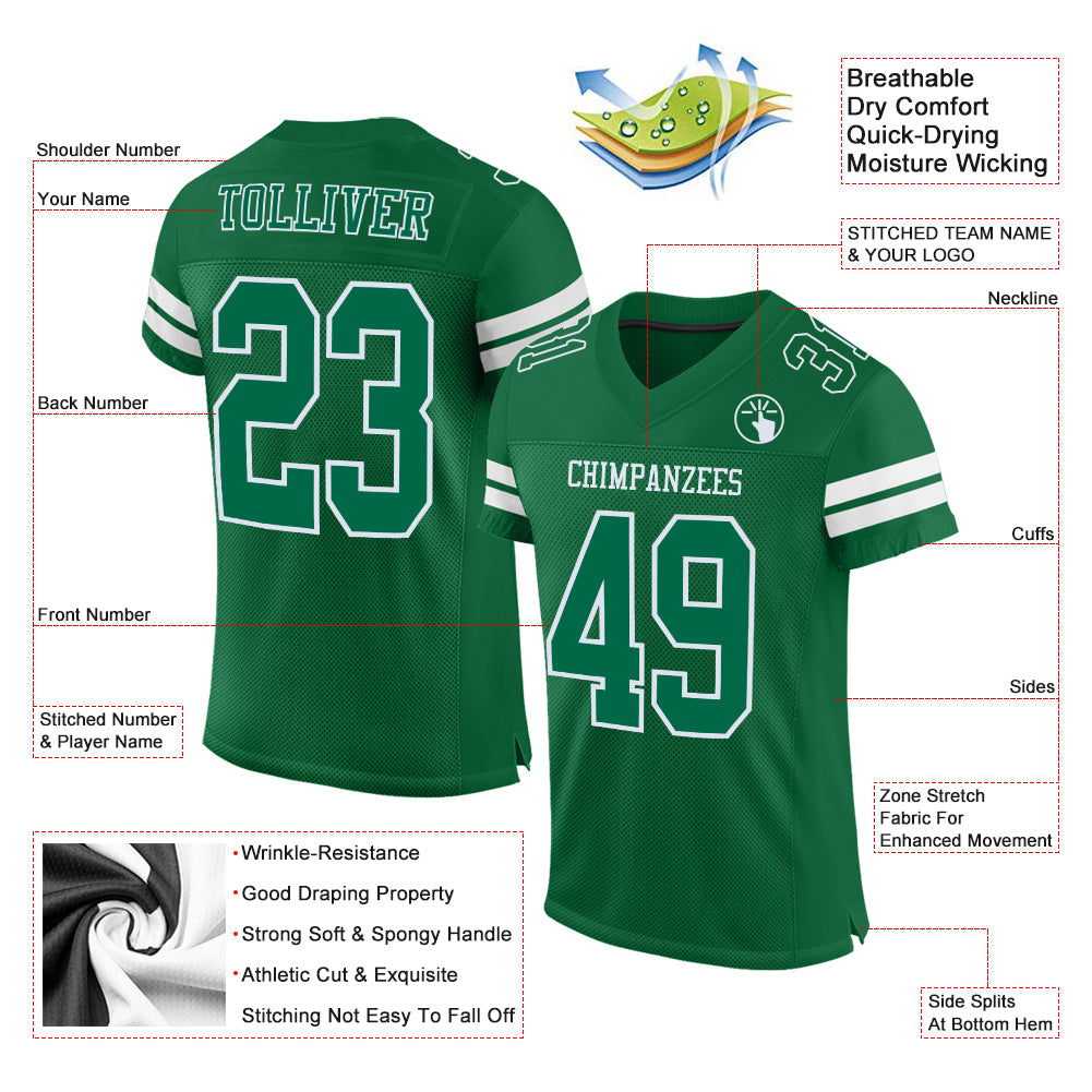 Custom Kelly Green White Mesh Authentic Football Jersey view 2