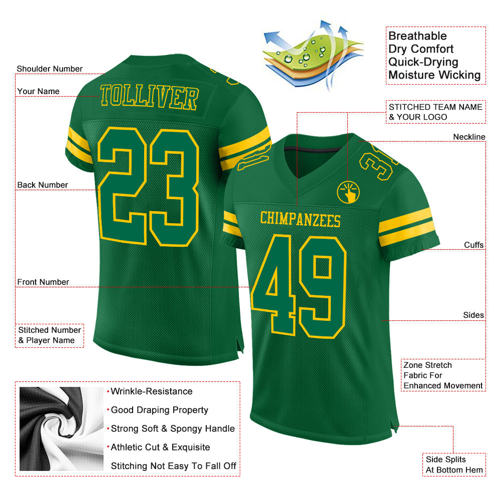 Custom Kelly Green Yellow Mesh Authentic Football Jersey view 2