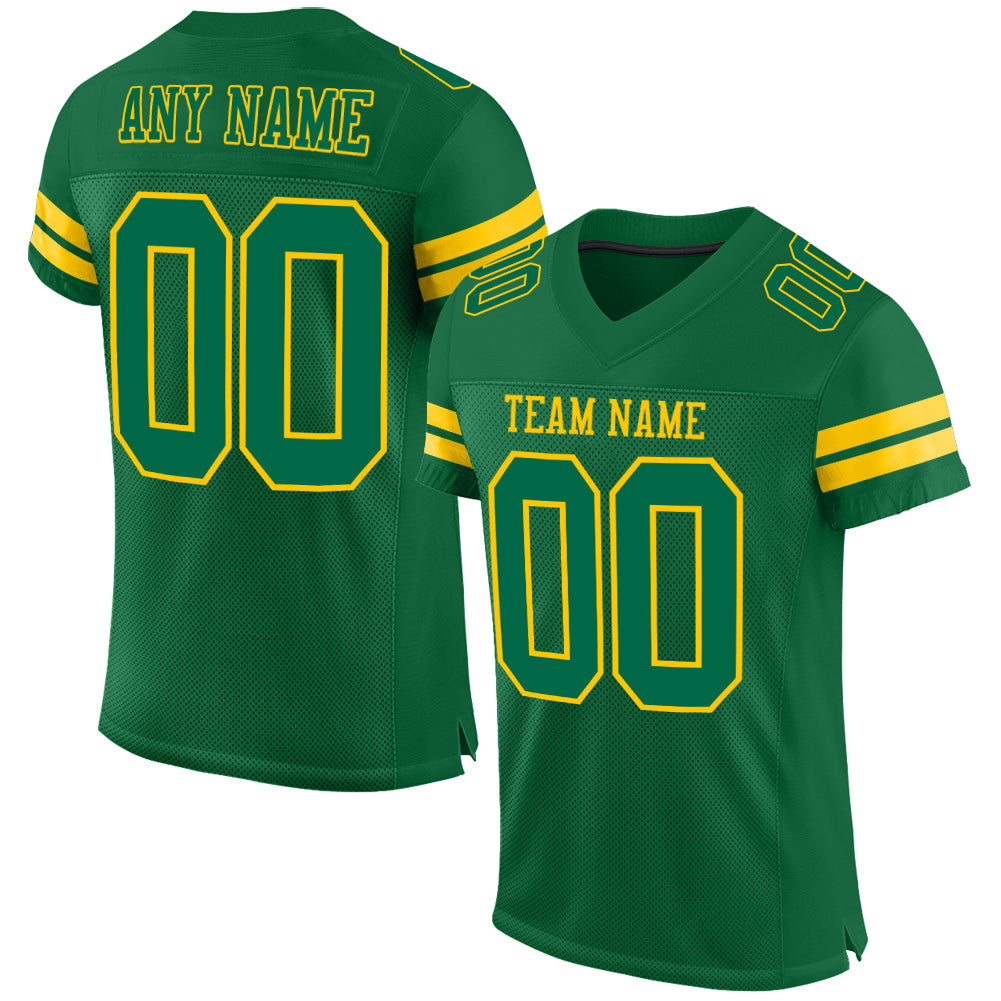 Custom Kelly Green Yellow Mesh Authentic Football Jersey - Main View