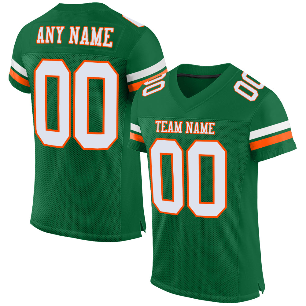 Custom Kelly Green White-Orange Mesh Authentic Football Jersey - Main View