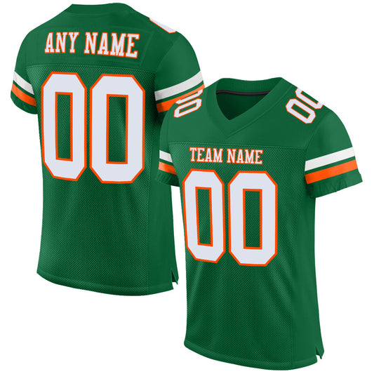 Custom Kelly Green White-Orange Mesh Authentic Football Jersey - Main View