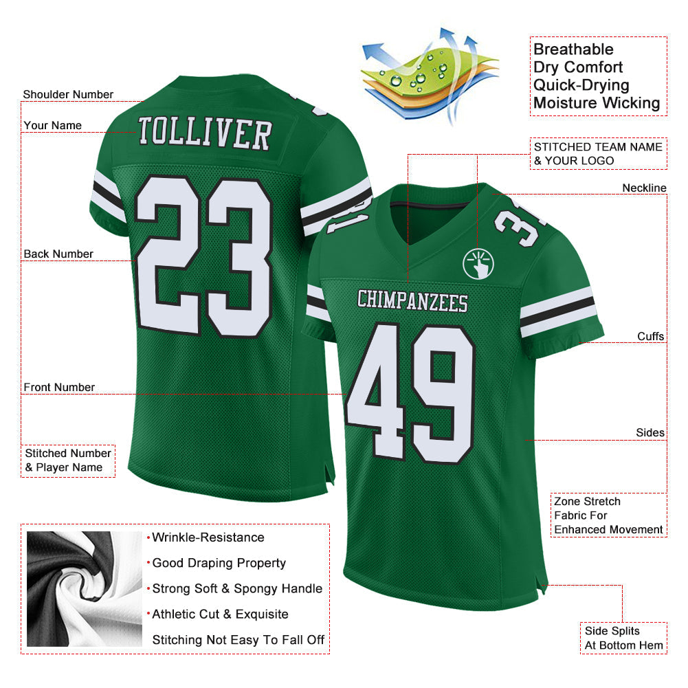 Custom Kelly Green White-Black Mesh Authentic Football Jersey view 2