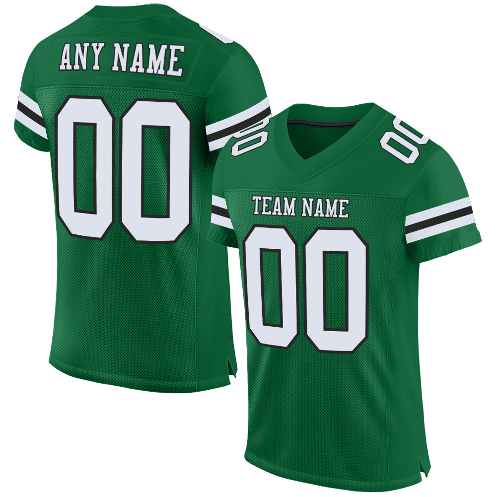 Custom Kelly Green White-Black Mesh Authentic Football Jersey - Main View