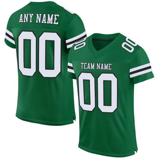 Custom Kelly Green White-Black Mesh Authentic Football Jersey - Main View