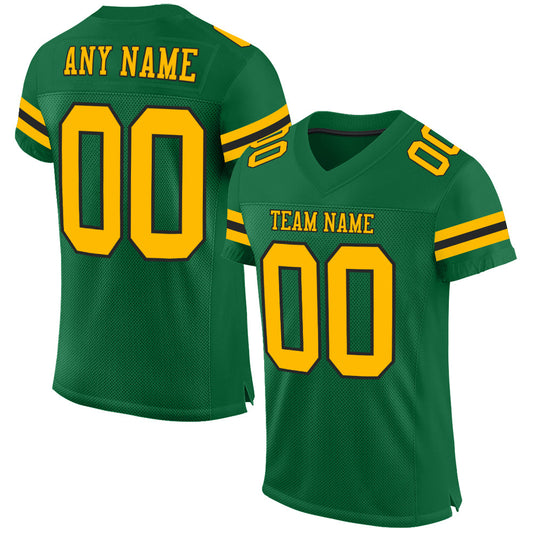 Custom Kelly Green Gold-Black Mesh Authentic Football Jersey - Main View