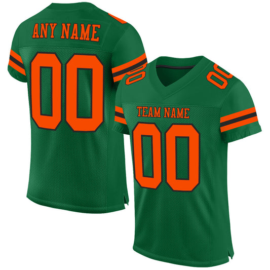 Custom Kelly Green Orange-Black Mesh Authentic Football Jersey - Main View