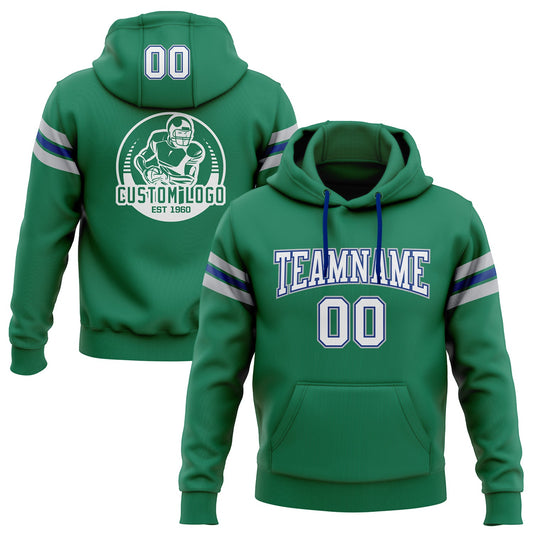 Custom Stitched Kelly Green White Royal-Gray Football Pullover Sweatshirt Hoodie - Main View