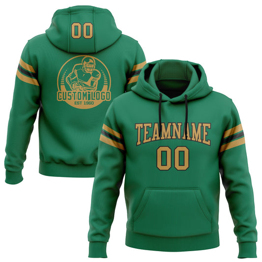 Custom Stitched Kelly Green Old Gold-Black Football Pullover Sweatshirt Hoodie - Main View