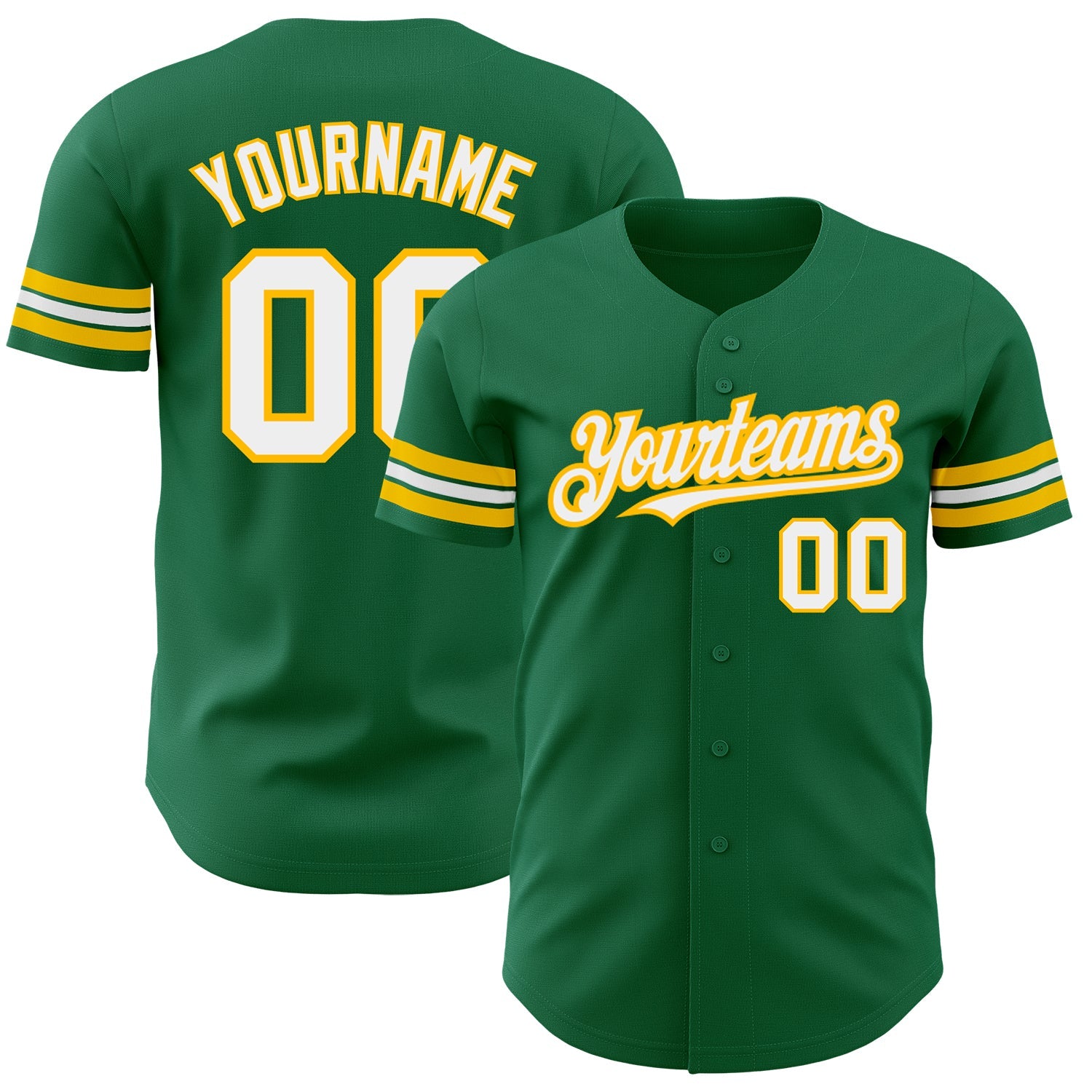 Custom Kelly Green White-Gold Authentic Baseball Jersey - Main View