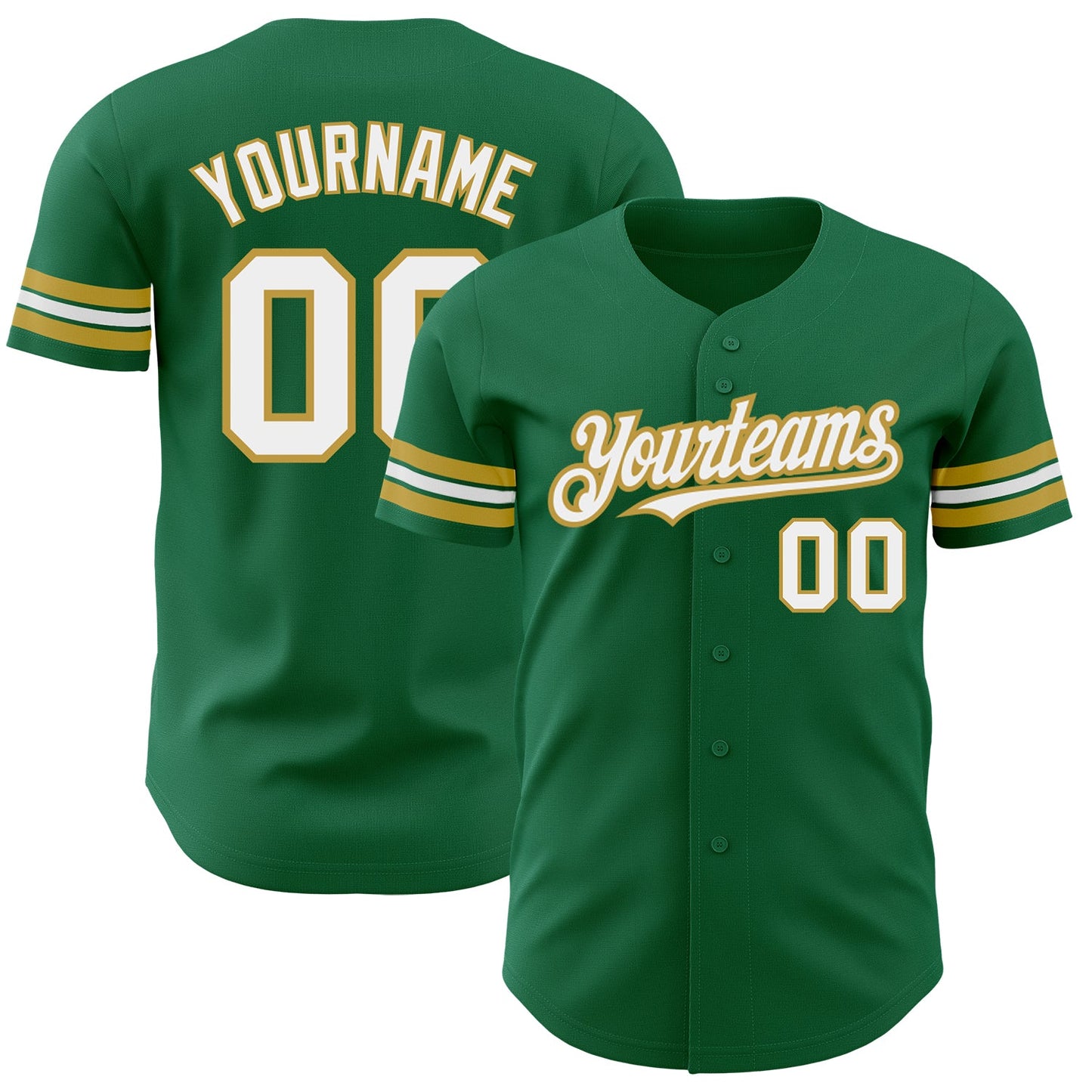 Custom Kelly Green White-Old Gold Authentic Baseball Jersey - Main View