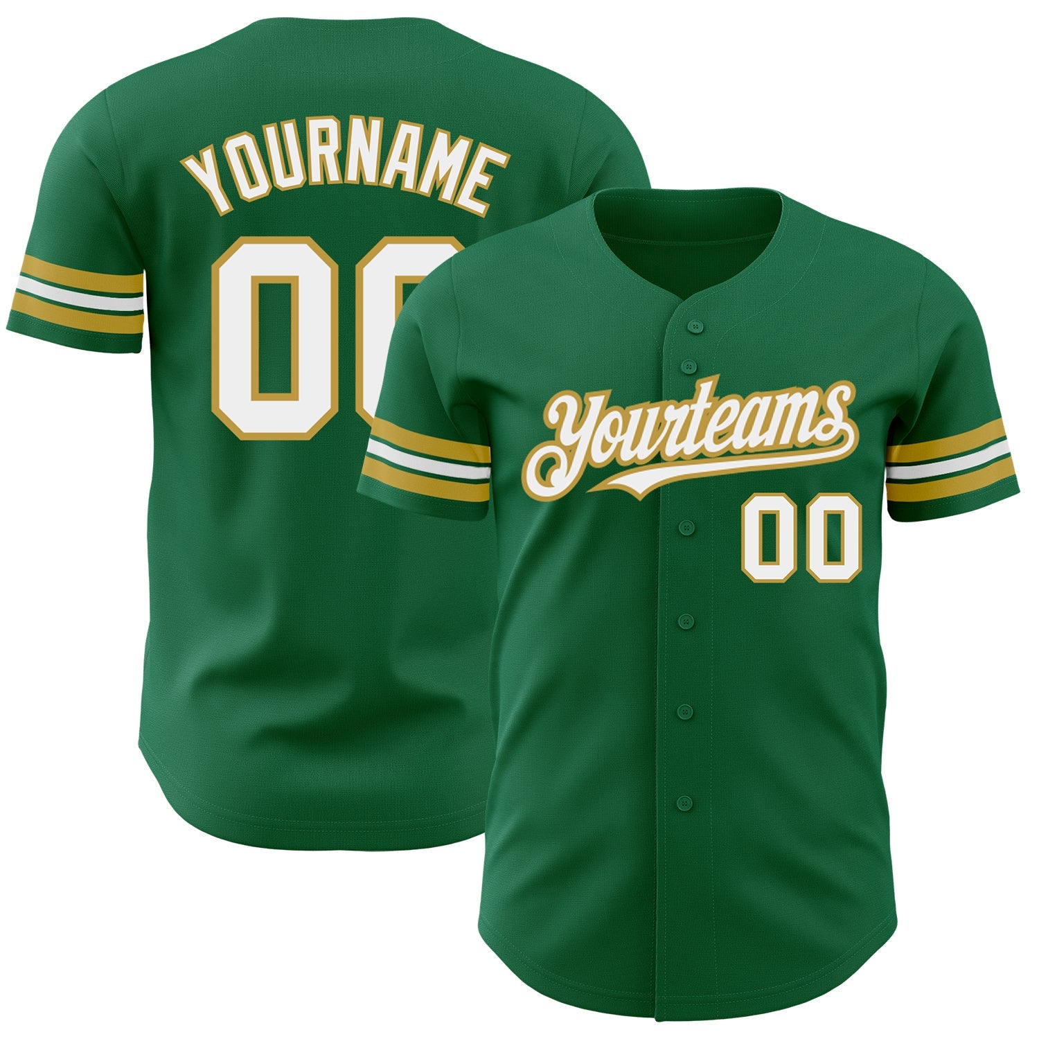 Custom Kelly Green White-Old Gold Authentic Baseball Jersey - Main View