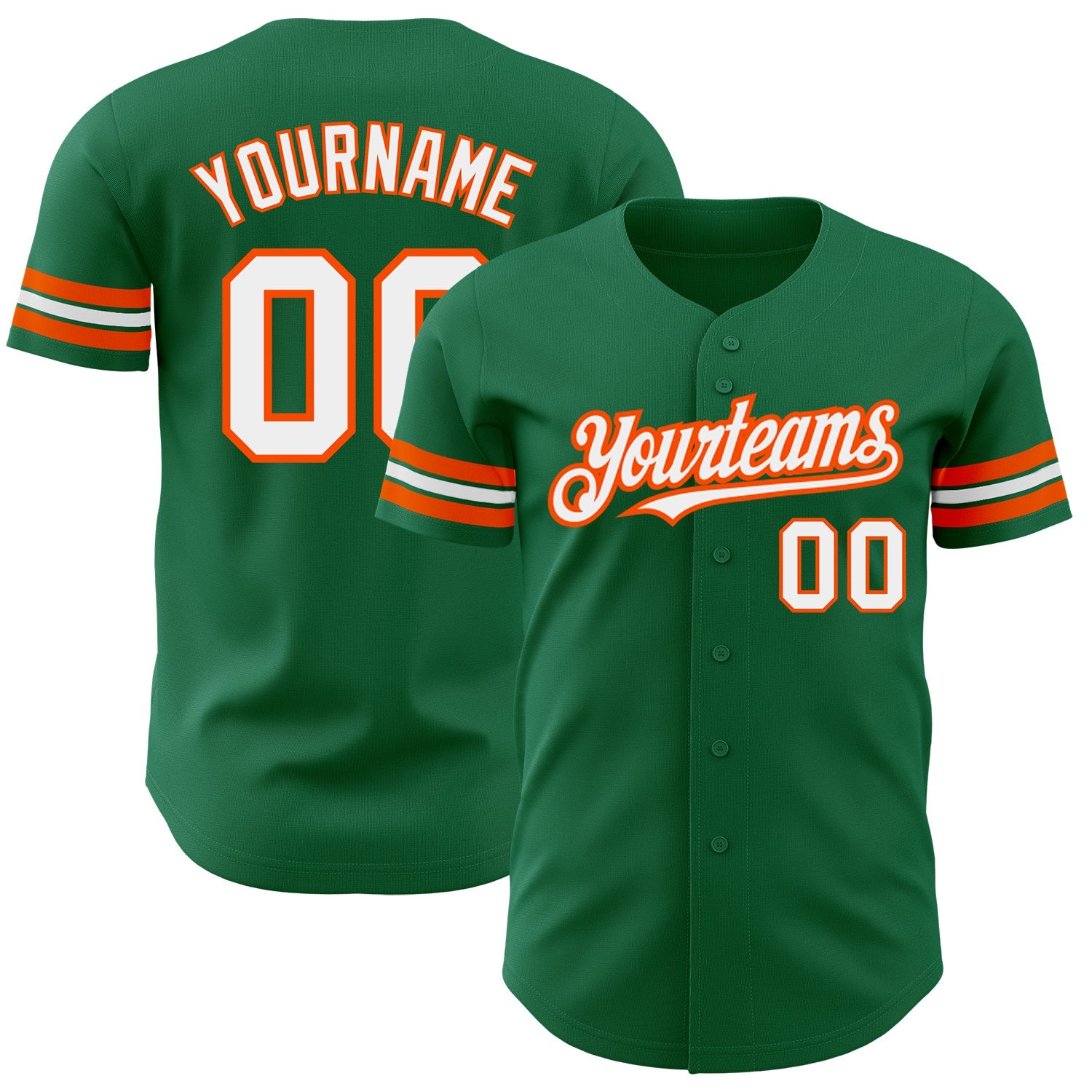 Custom Kelly Green White-Orange Authentic Baseball Jersey - Main View