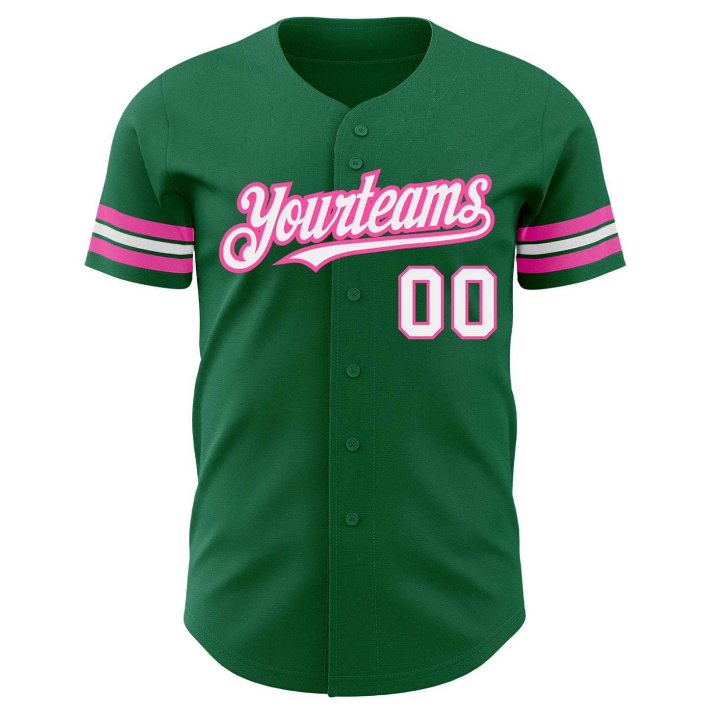 Custom Kelly Green White-Pink Authentic Baseball Jersey view 2