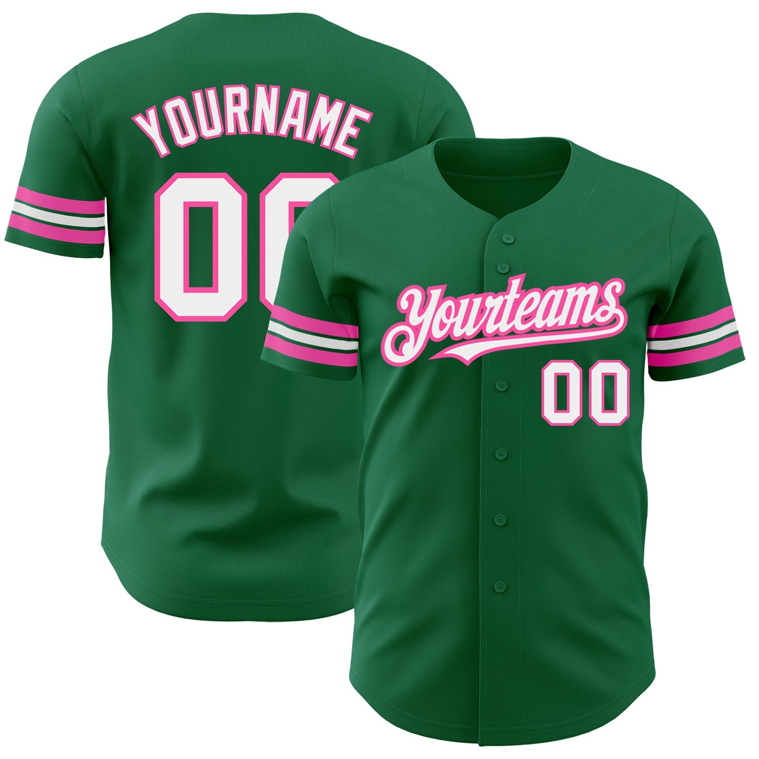 Custom Kelly Green White-Pink Authentic Baseball Jersey - Main View