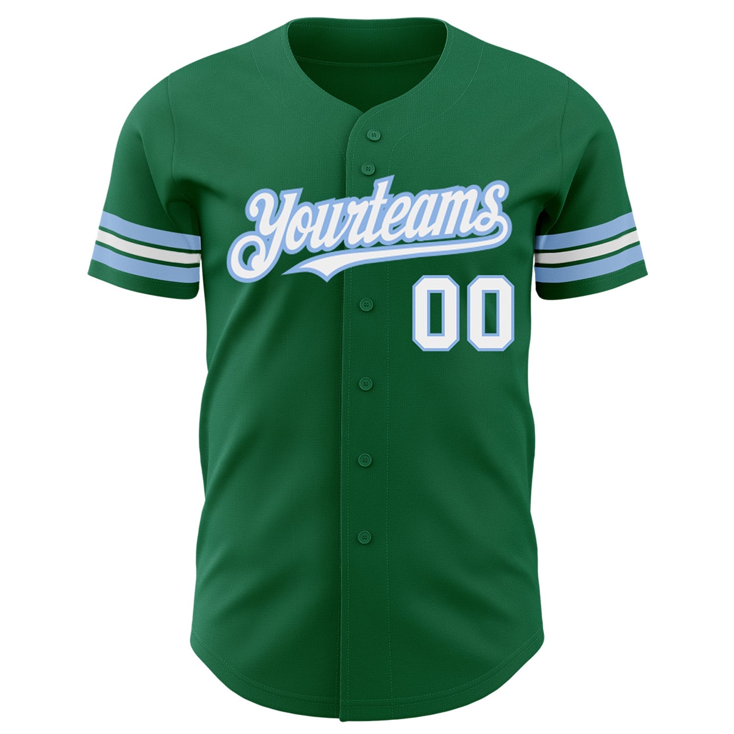 Custom Kelly Green White-Light Blue Authentic Baseball Jersey view 2