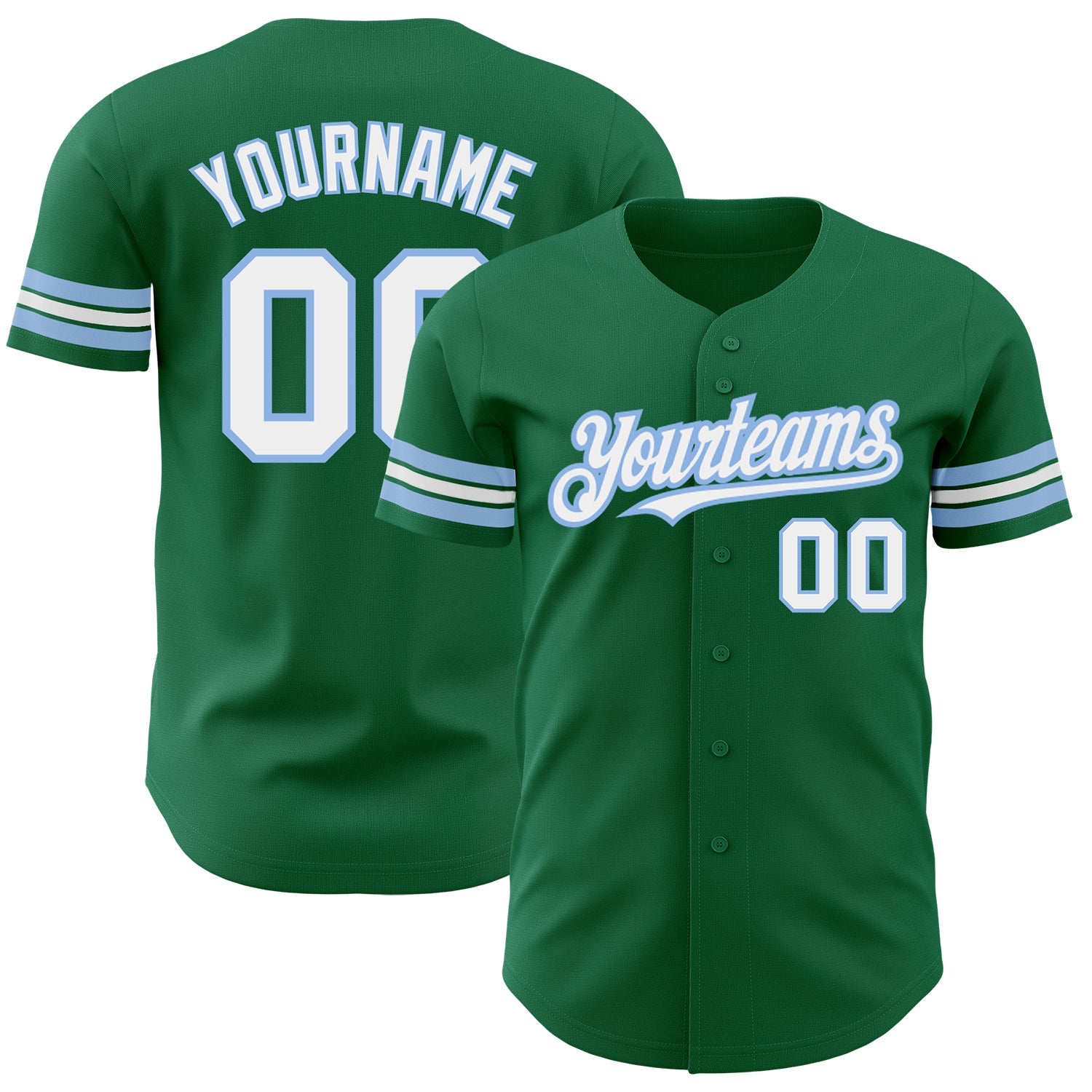 Custom Kelly Green White-Light Blue Authentic Baseball Jersey - Main View