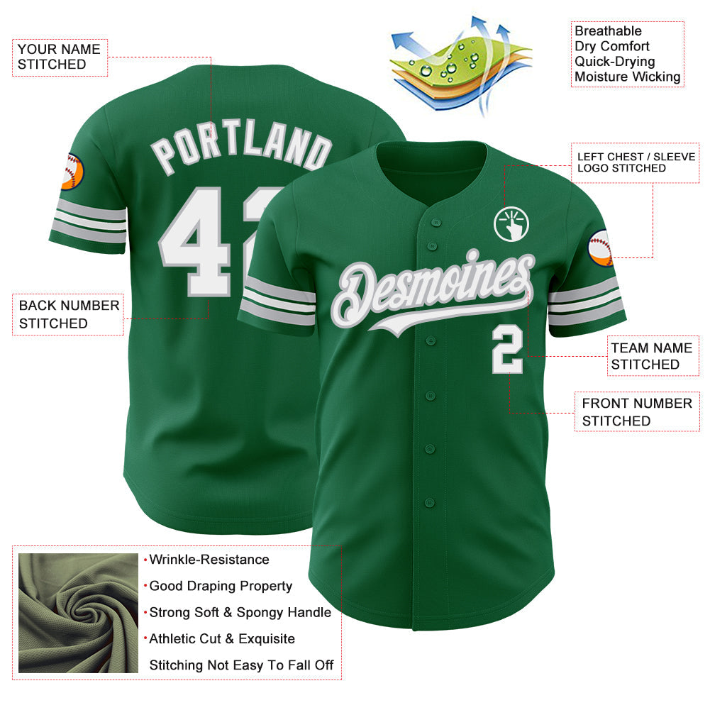 Custom Kelly Green White-Gray Authentic Baseball Jersey view 3