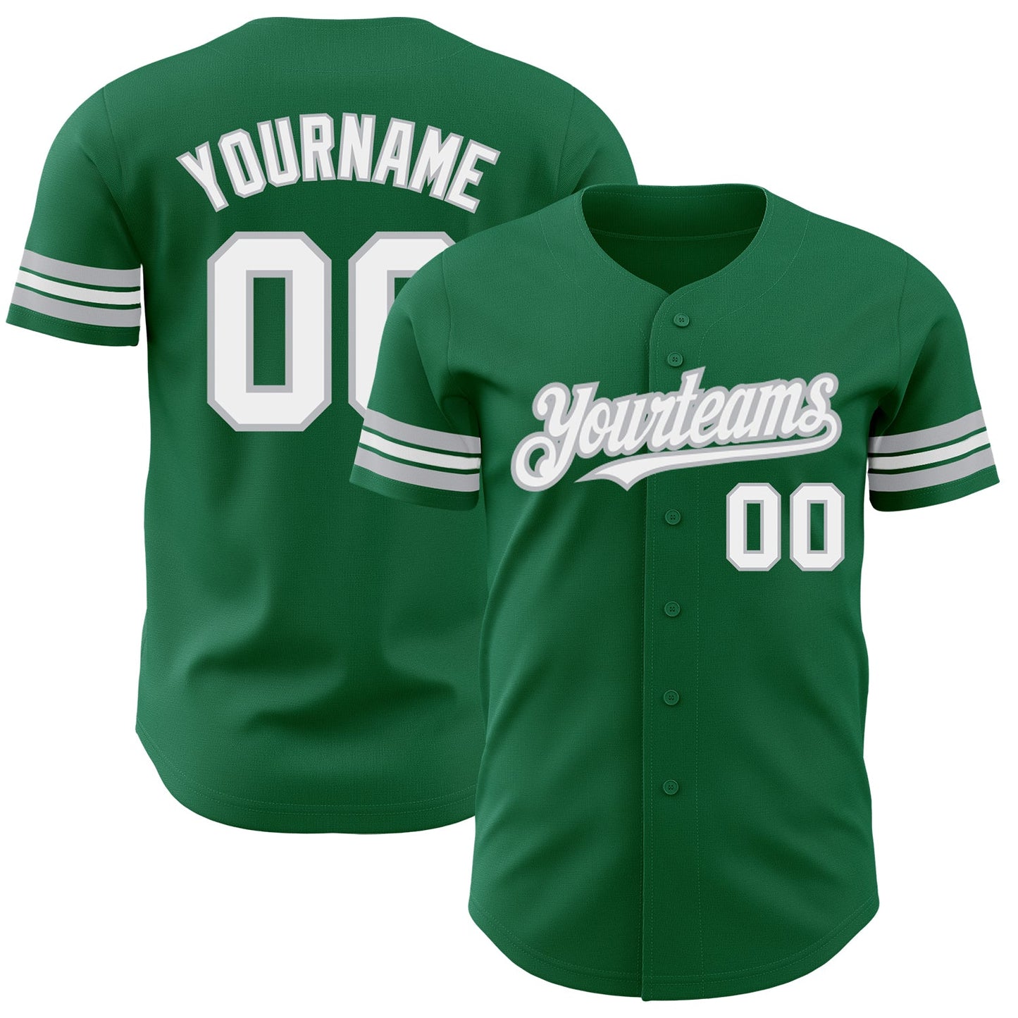 Custom Kelly Green White-Gray Authentic Baseball Jersey - Main View