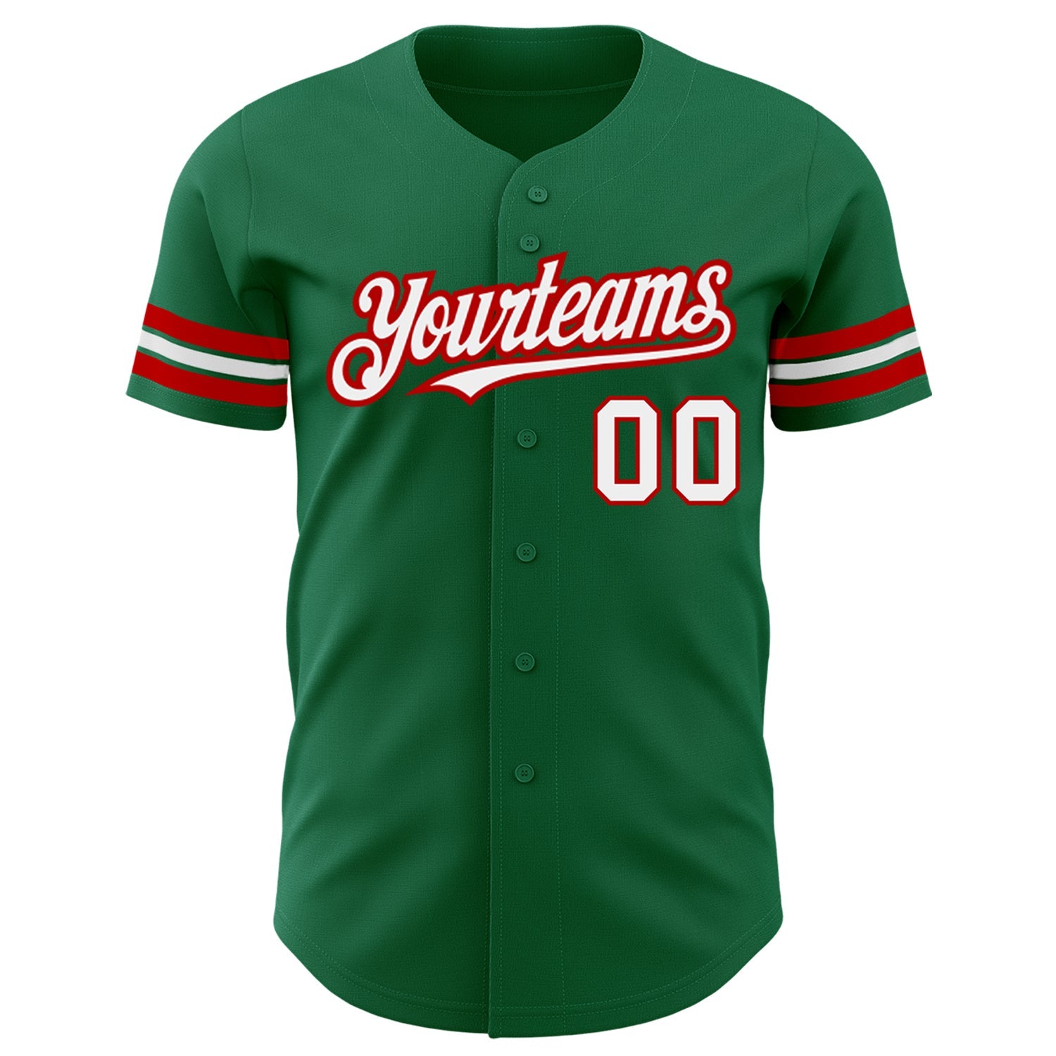 Custom Kelly Green White-Red Authentic Baseball Jersey view 2
