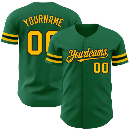 Custom Kelly Green Gold-Black Authentic Baseball Jersey - Main View