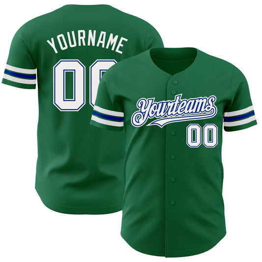 Custom Kelly Green White-Royal Authentic Baseball Jersey - Main View