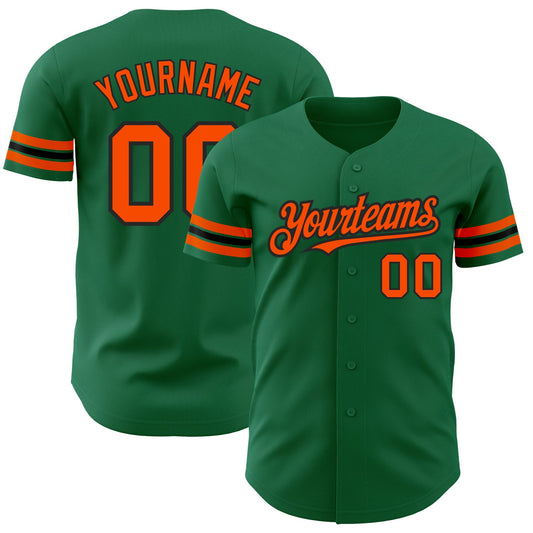 Custom Kelly Green Orange-Black Authentic Baseball Jersey - Main View