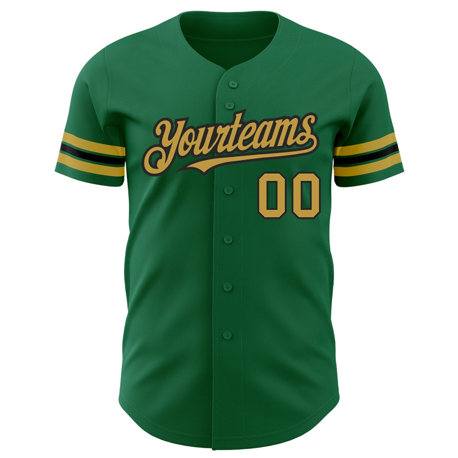 Custom Kelly Green Old Gold-Black Authentic Baseball Jersey view 2
