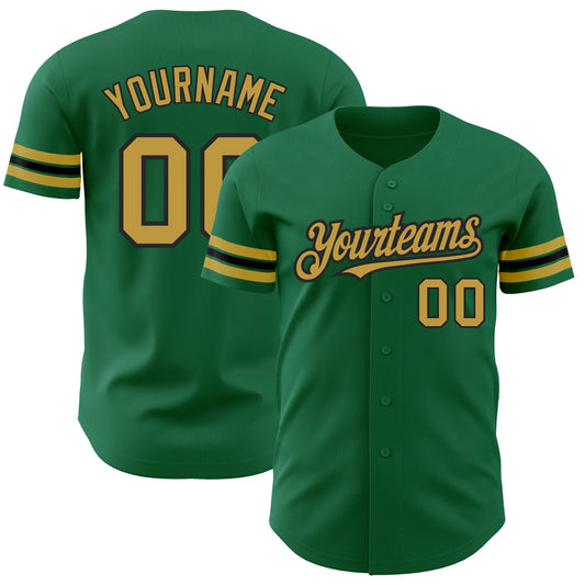 Custom Kelly Green Old Gold-Black Authentic Baseball Jersey - Main View