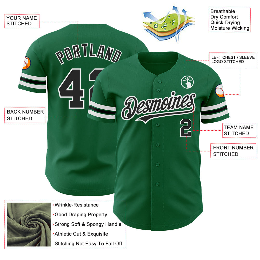 Custom Kelly Green Black-White Authentic Baseball Jersey view 3