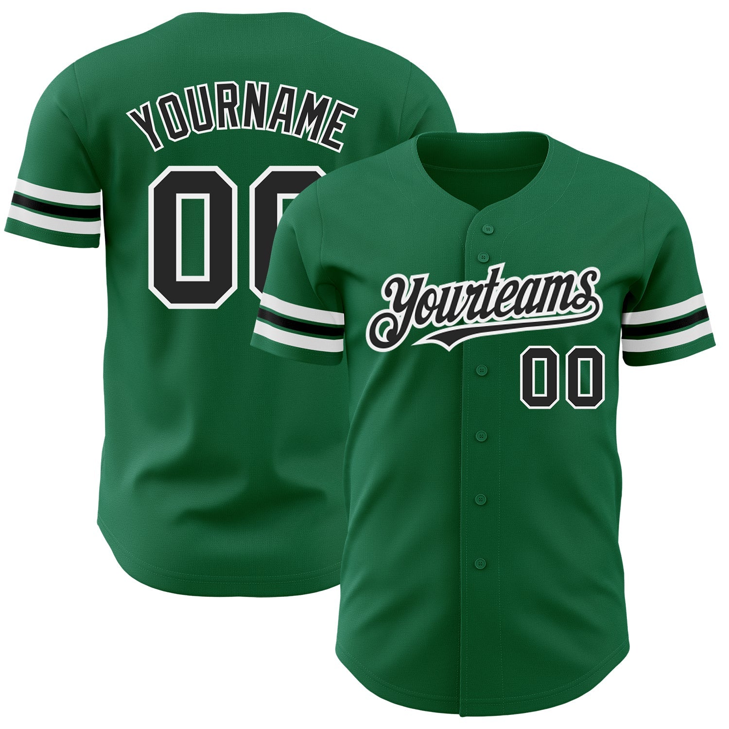Custom Kelly Green Black-White Authentic Baseball Jersey - Main View