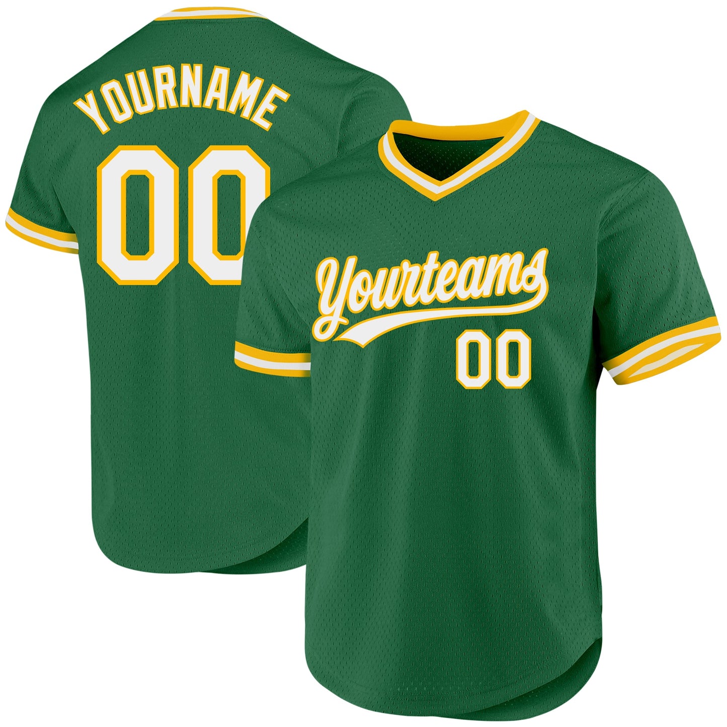 Custom Kelly Green White-Gold Authentic Throwback Baseball Jersey - Main View
