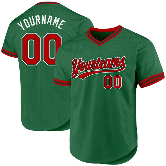 Custom Kelly Green Red-Black Authentic Throwback Baseball Jersey - Main View