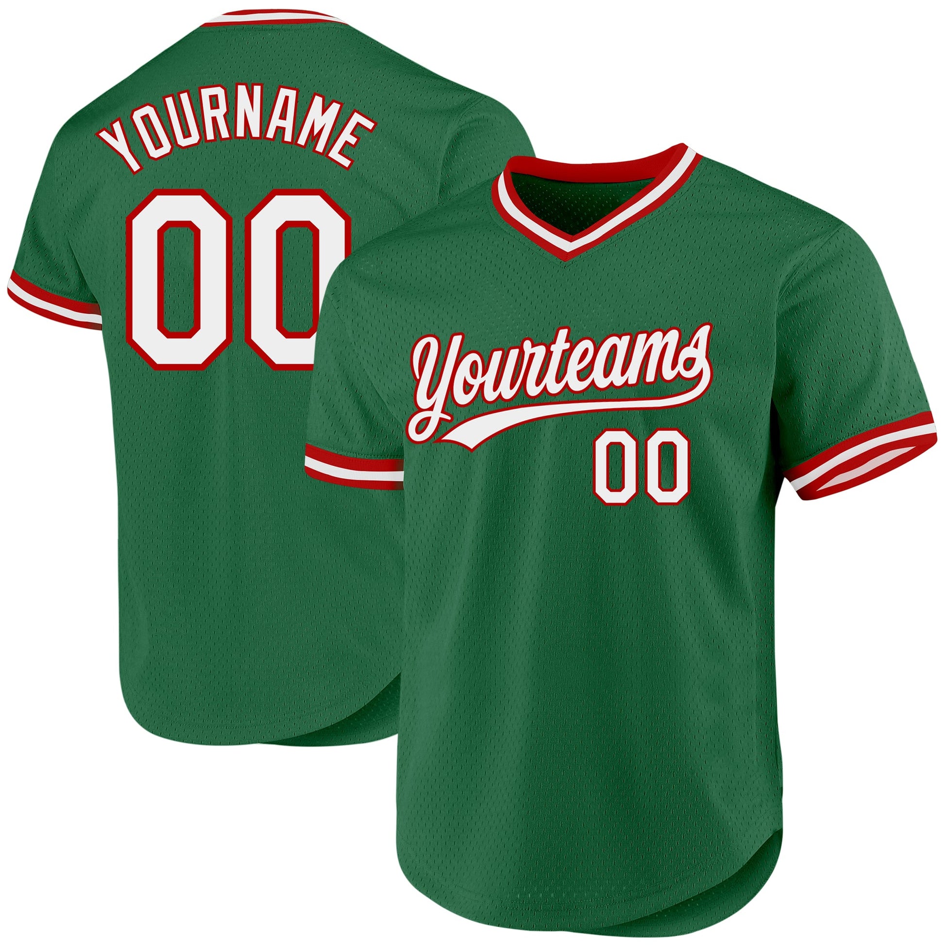 Custom Kelly Green White-Red Authentic Throwback Baseball Jersey - Main View