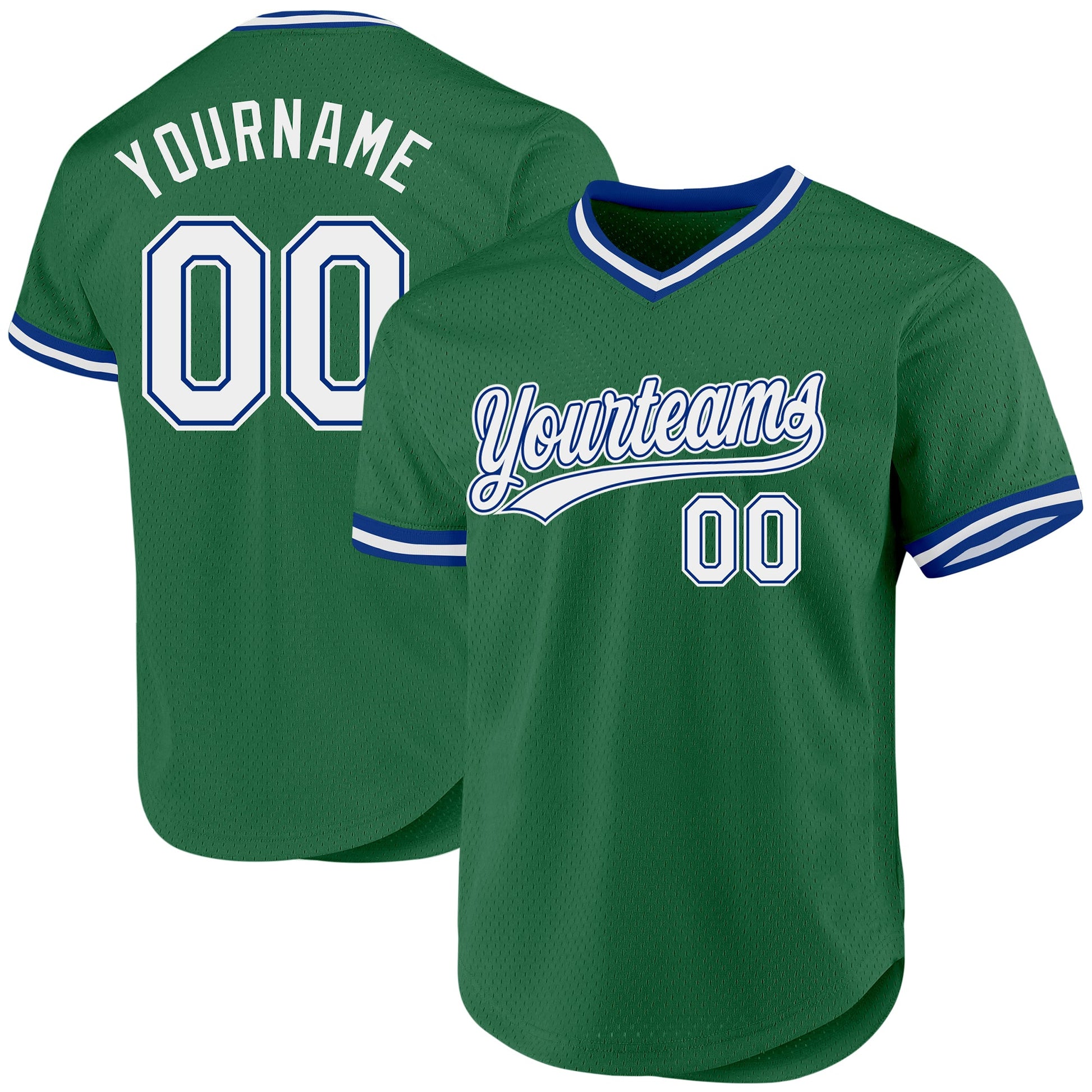 Custom Kelly Green White-Royal Authentic Throwback Baseball Jersey - Main View