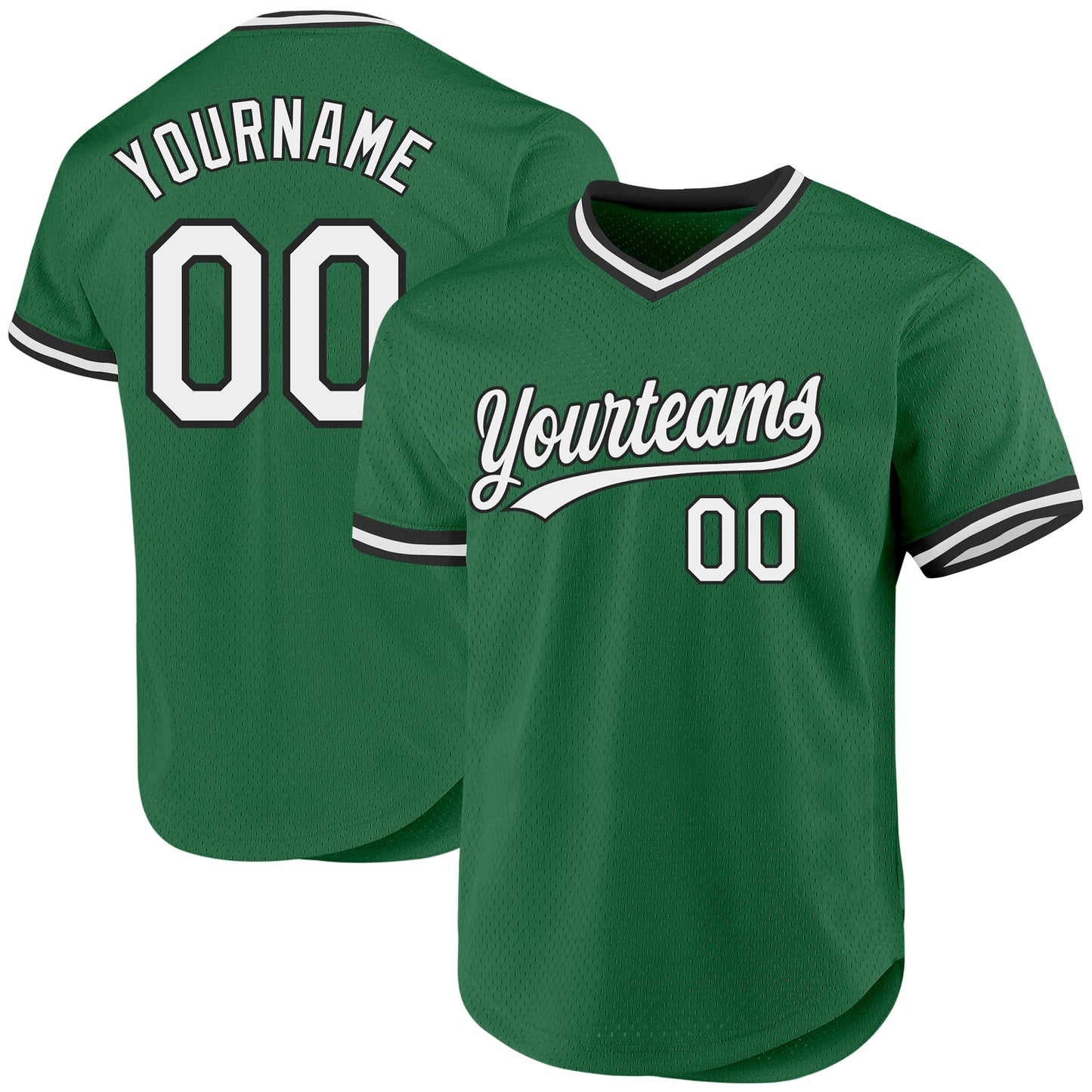 Custom Kelly Green White-Black Authentic Throwback Baseball Jersey - Main View